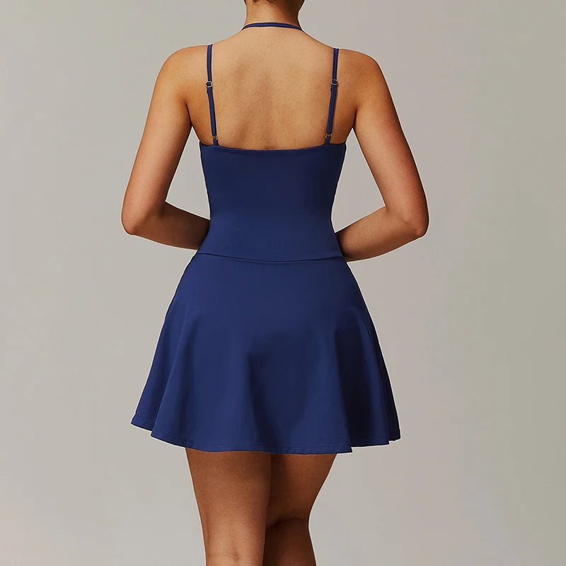 Womens Quick-Dry Sports Dresses Built Bra Sleeveless Backless Tennis Dress Ladies Workout Golf Skirts Athletic Skorts with Short